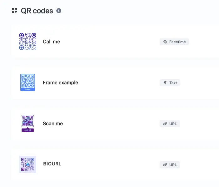 Screenshot of the app QR code system page