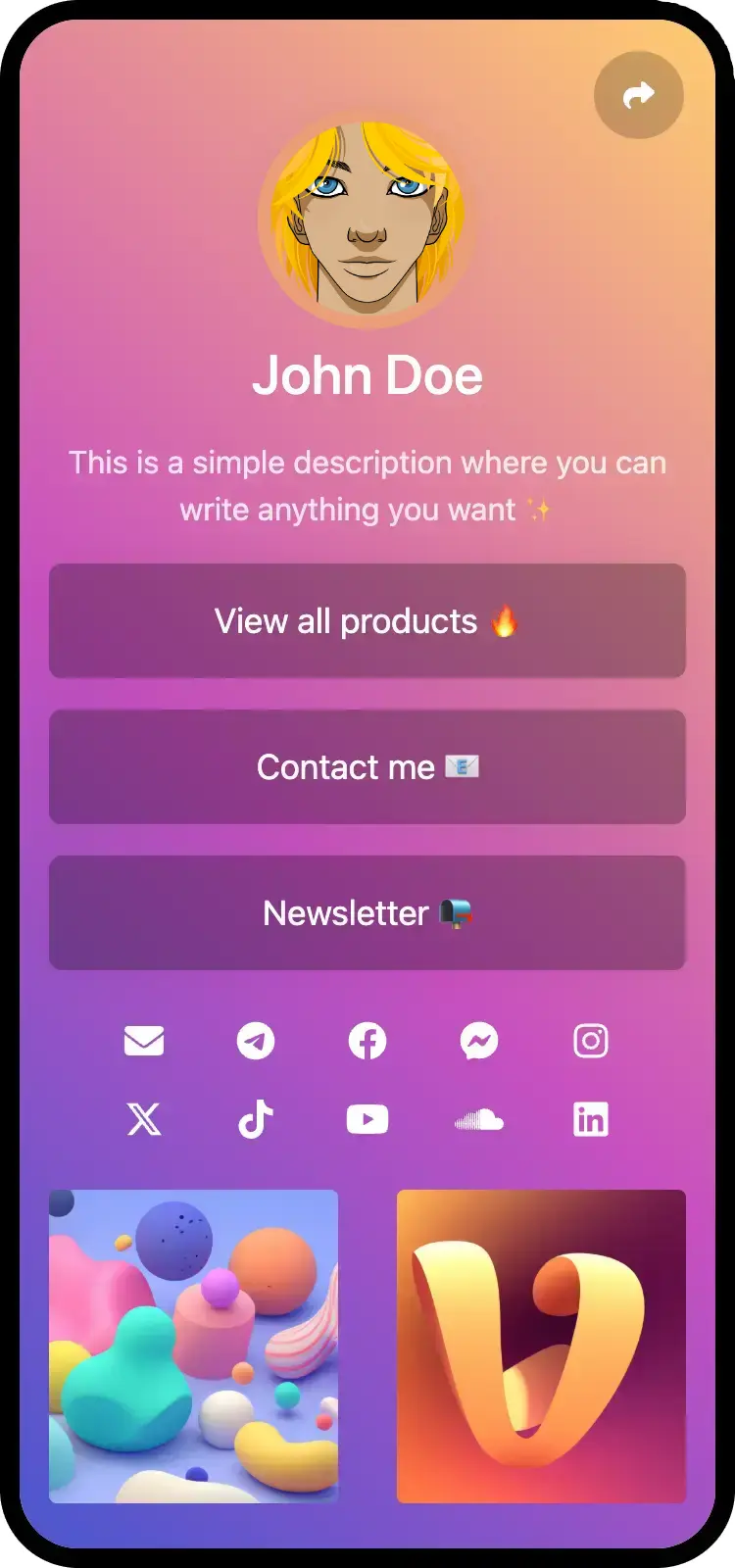 Screenshot of biolink page examples