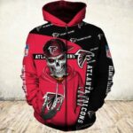 Atlanta Falcons Black Red Skull Zip Up Hoodie V2