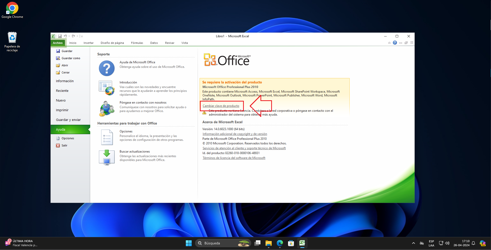 Cambiar clave de producto