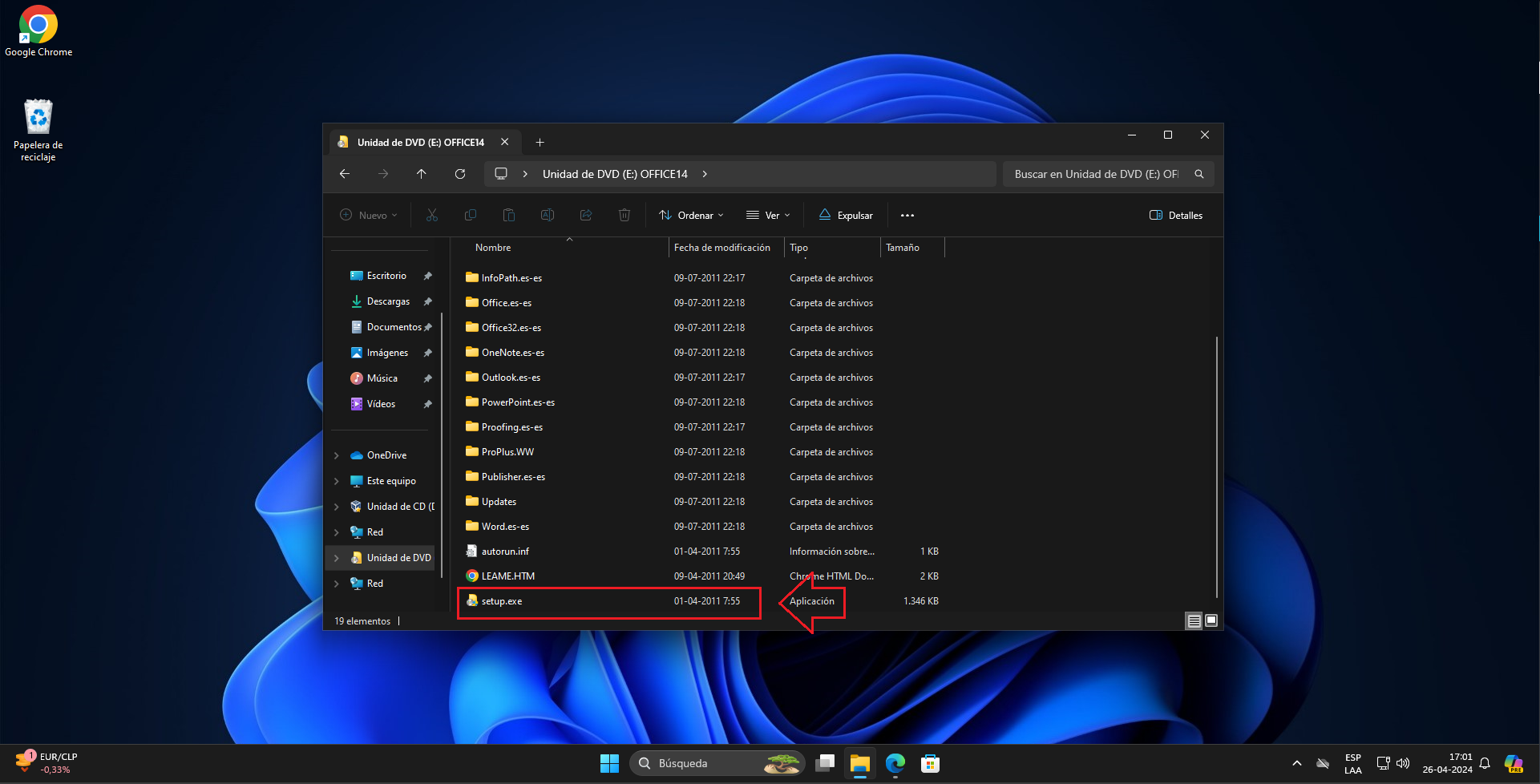 Dentro del ISO, ejecutar setup.exe