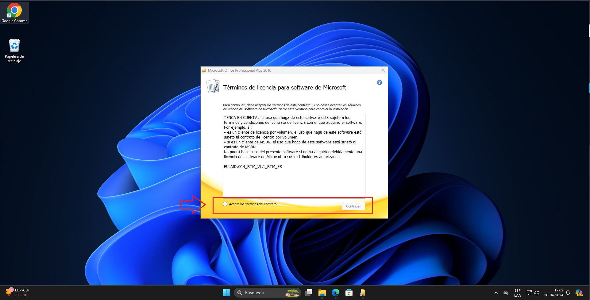 Términos de licencia de Office 2010