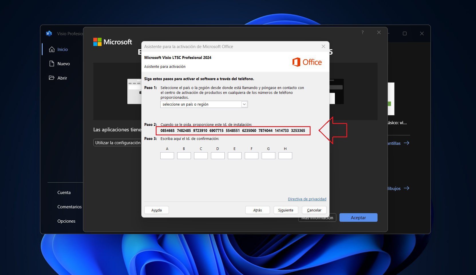 ID de instalación de Visio