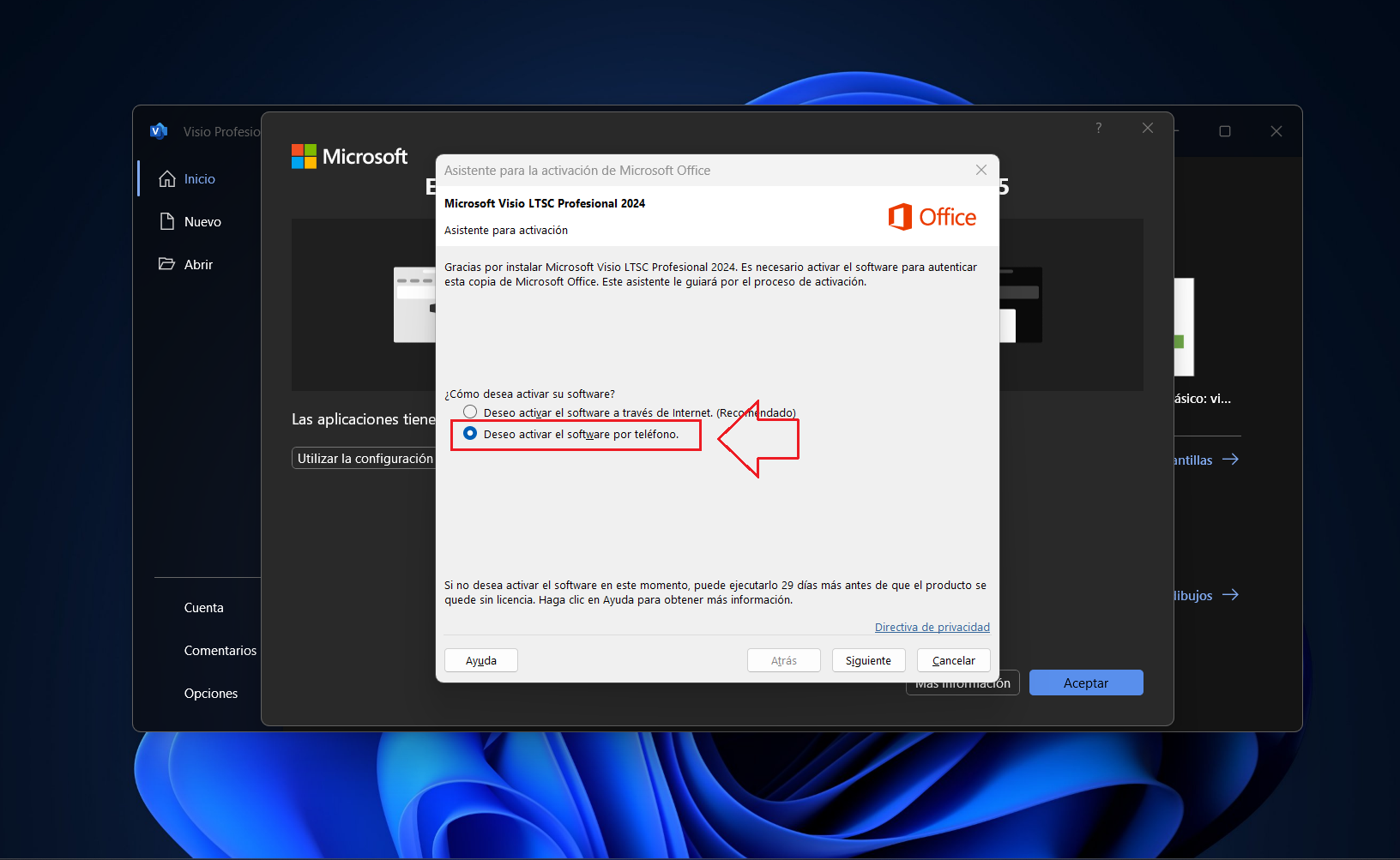 Activar Visio por teléfono