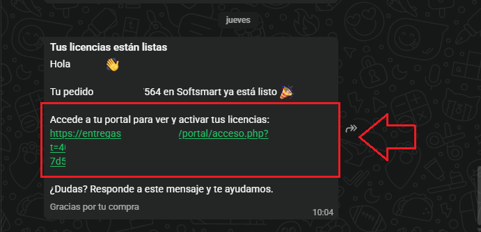 Ejemplo de acceso desde WhatsApp