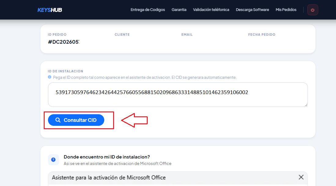Consultar ID de instalación
