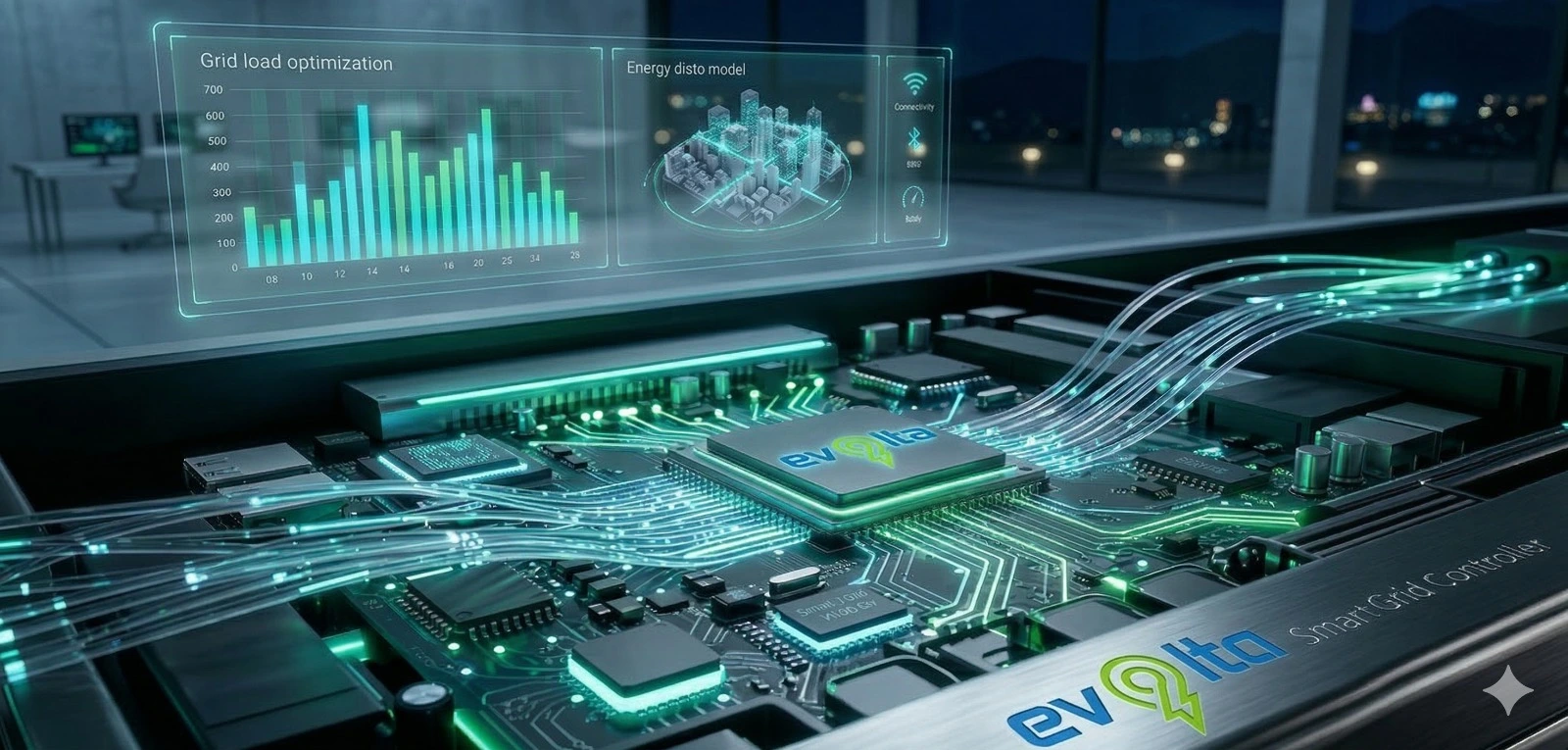 Dashboard tecnológico e infraestructura inteligente 3D para operadores de estaciones de carga EV