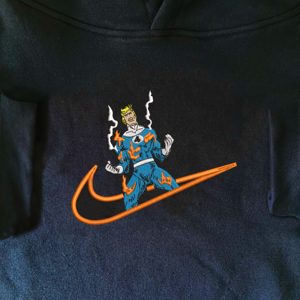 Flame on Embroidered Hoodie Navy (3)