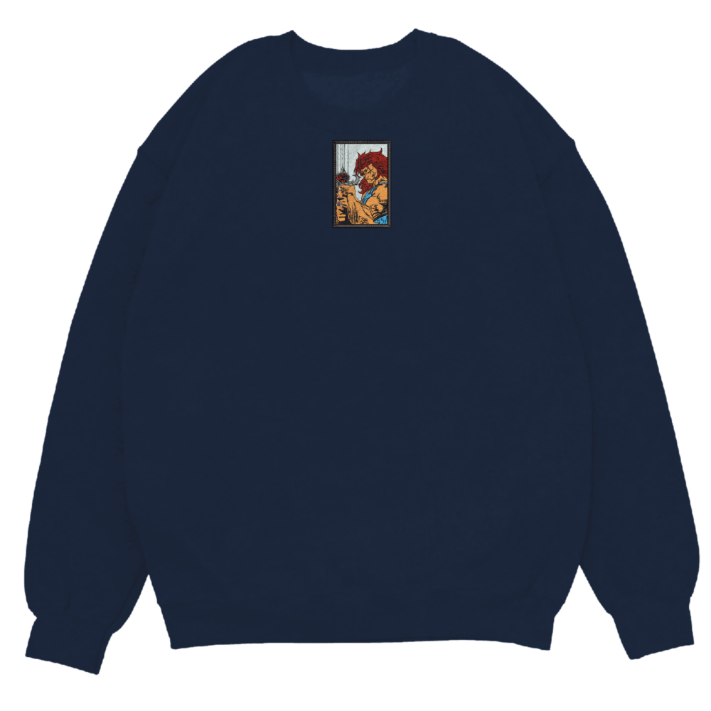 Lightning Feline Embroidered Sweatshirt Navy