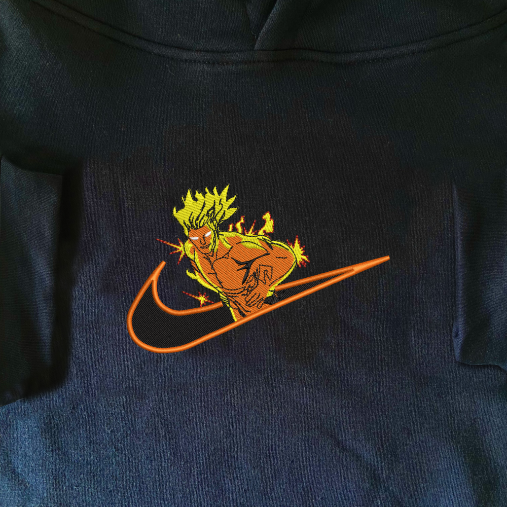 Flaming Hero Embroidered Hoodie Navy (1)