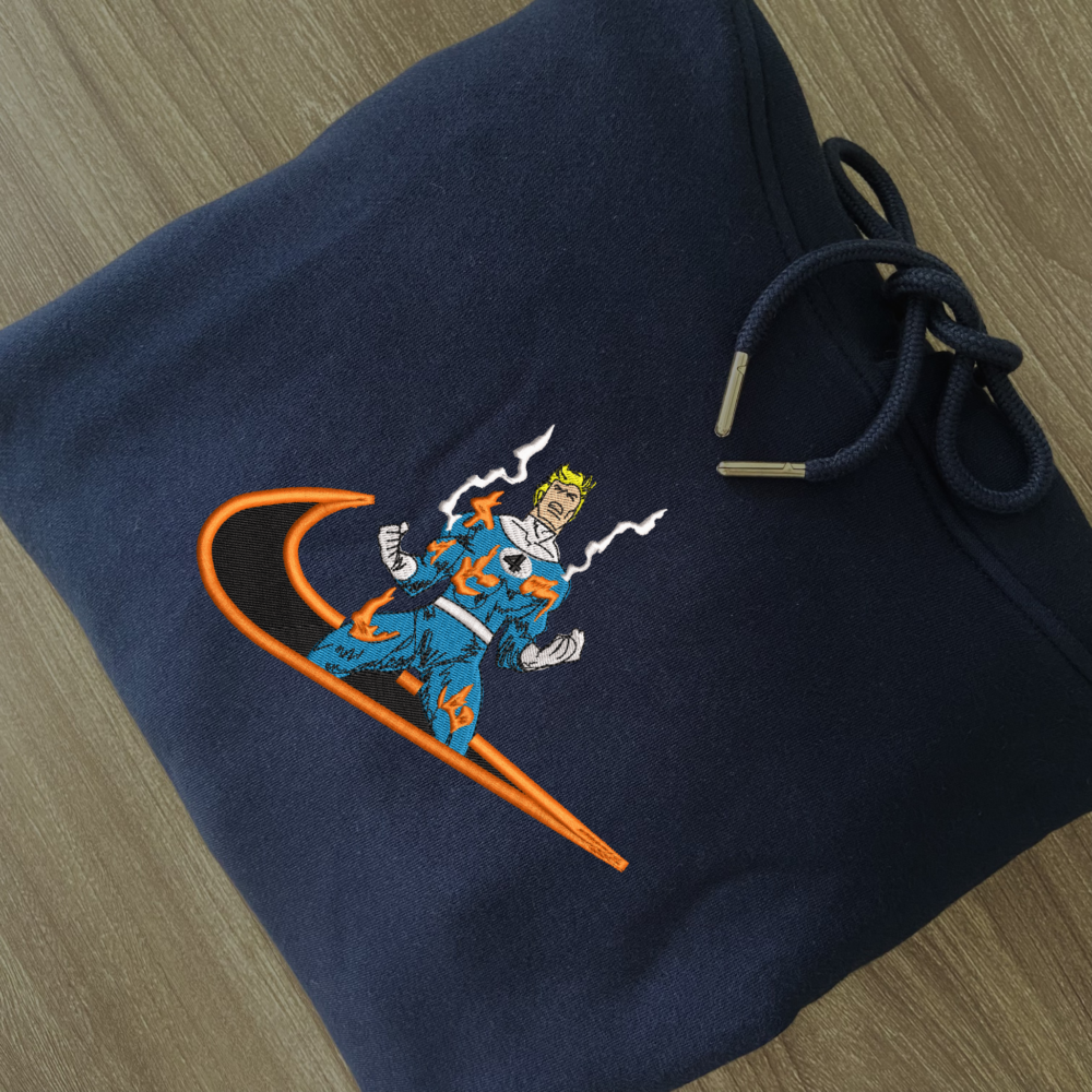 Flame on Embroidered Hoodie Navy (1)