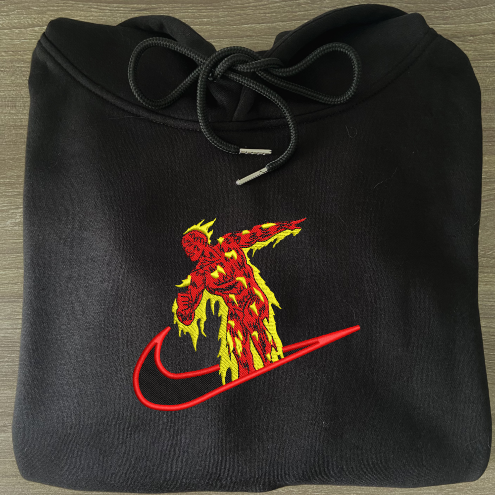 Human Torch Embroidered Hoodie Black (3)