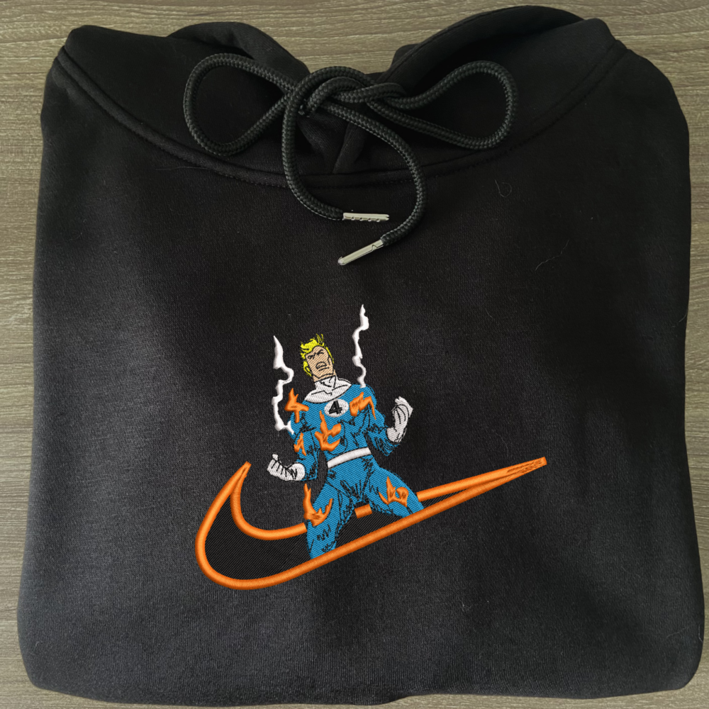 Flame on Embroidered Hoodie Black (3)