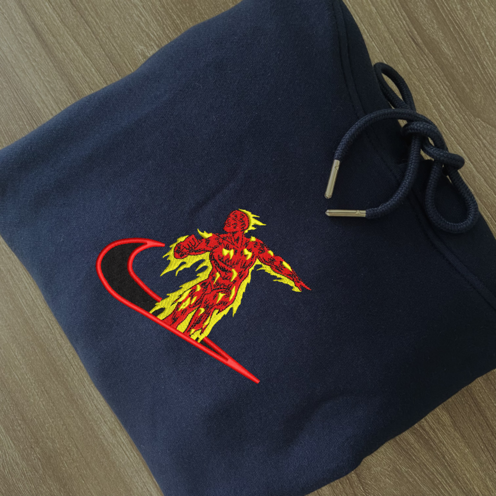 Human Torch Embroidered Hoodie Navy (1)