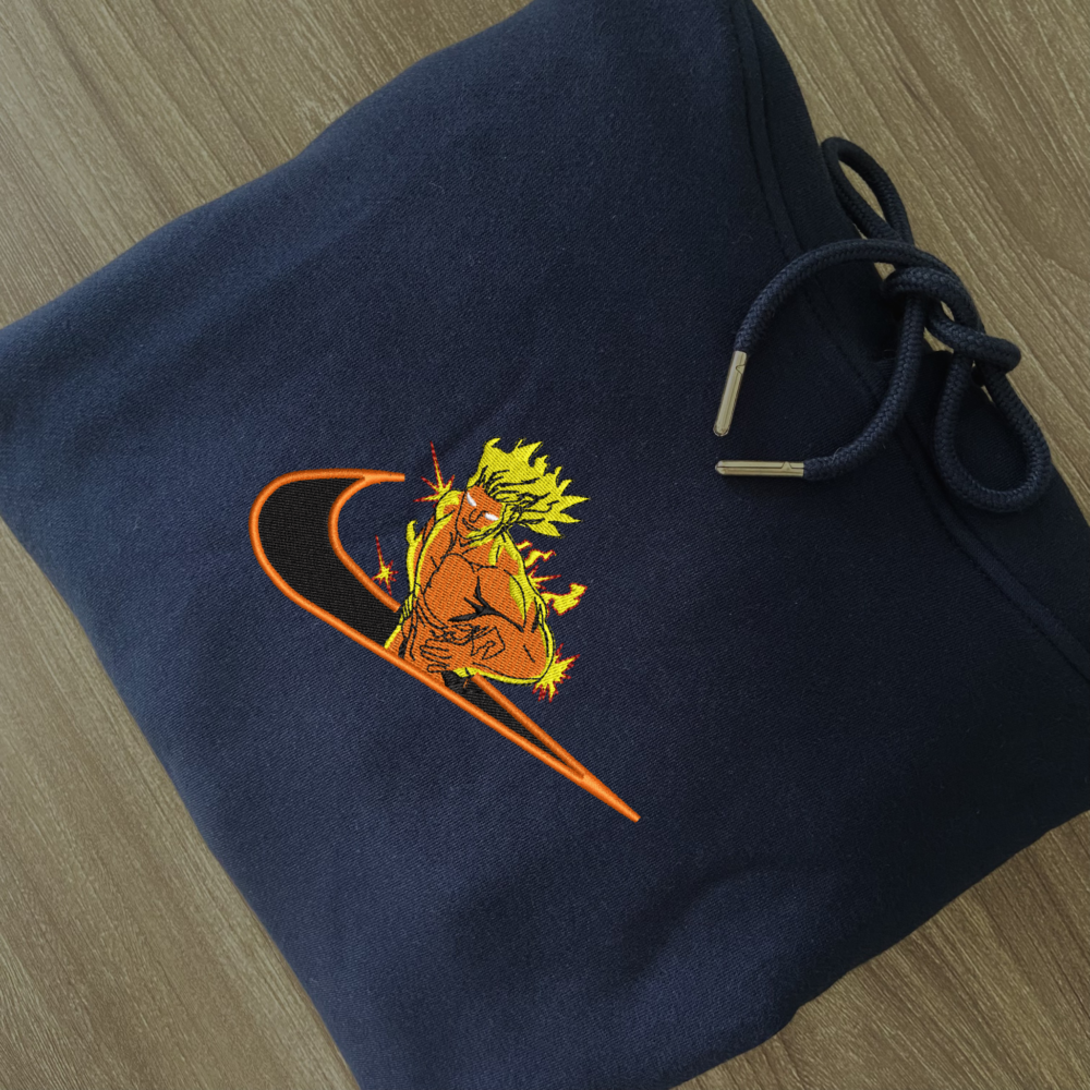 Flaming Hero Embroidered Hoodie Navy (4)