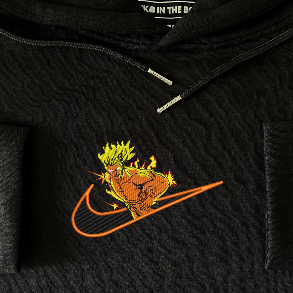 Flaming Hero Embroidered Hoodie Black (3)