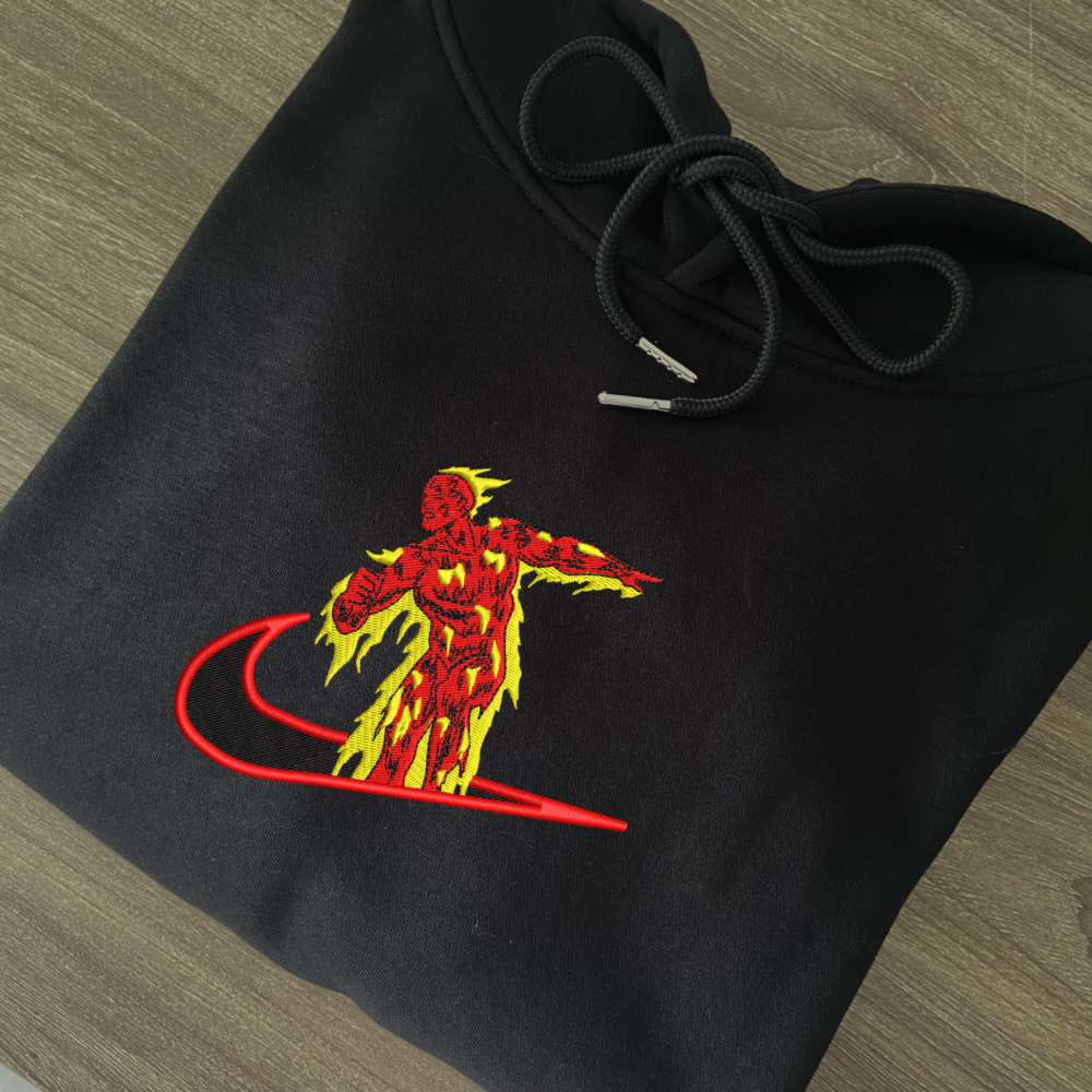 Human Torch Embroidered Hoodie Black (2)