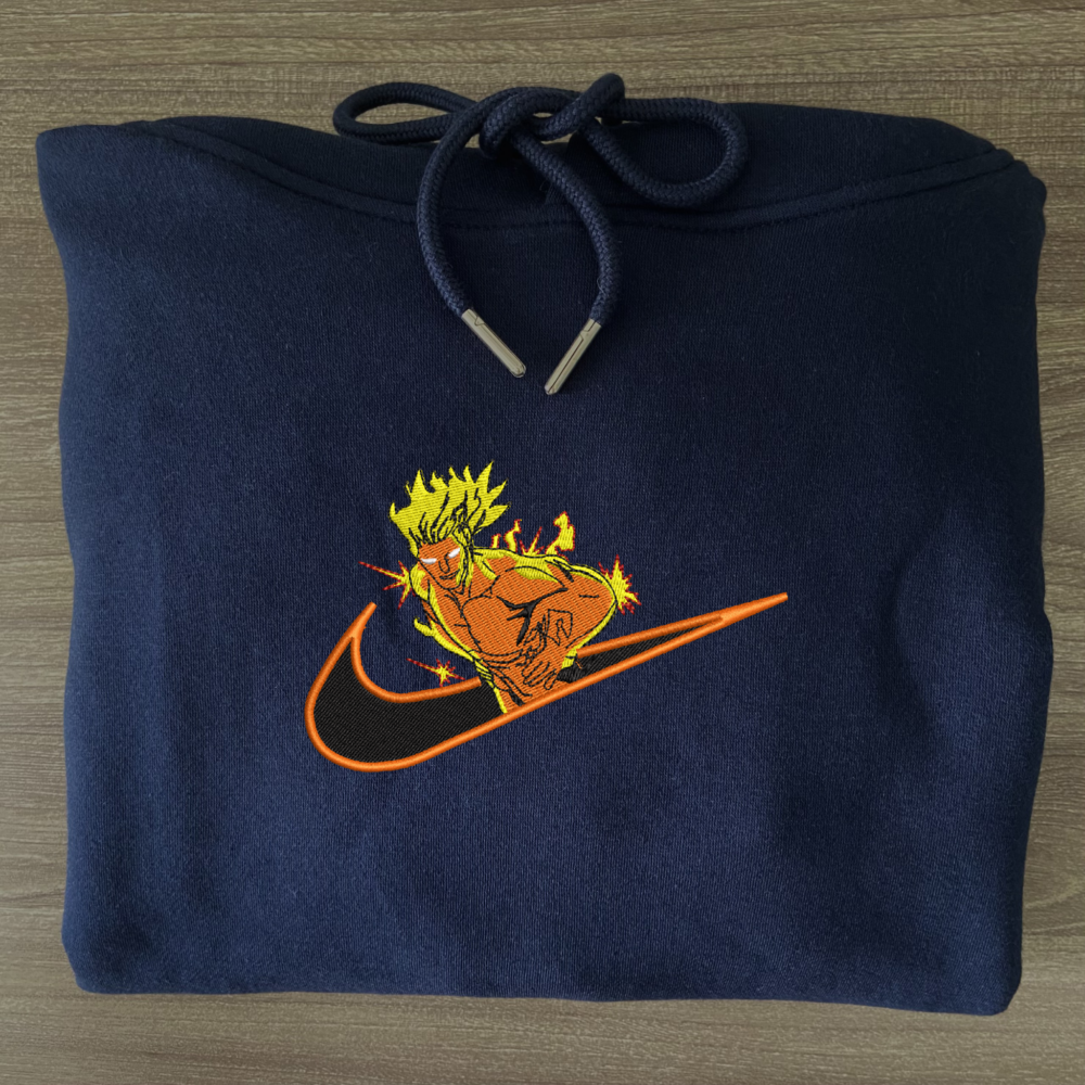 Flaming Hero Embroidered Hoodie Navy (5)