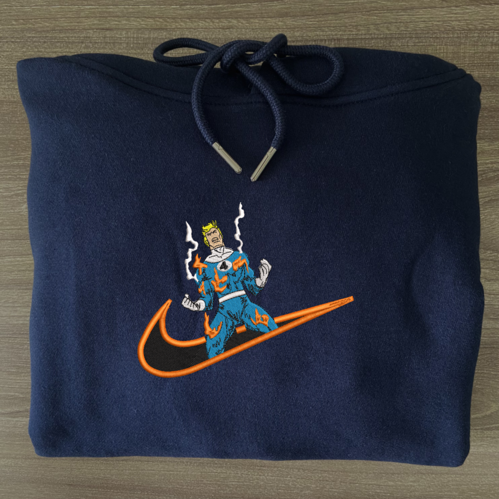 Flame on Embroidered Hoodie Navy (2)