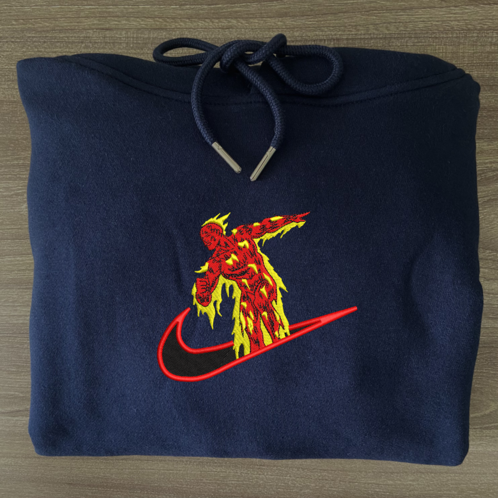 Human Torch Embroidered Hoodie Navy (2)