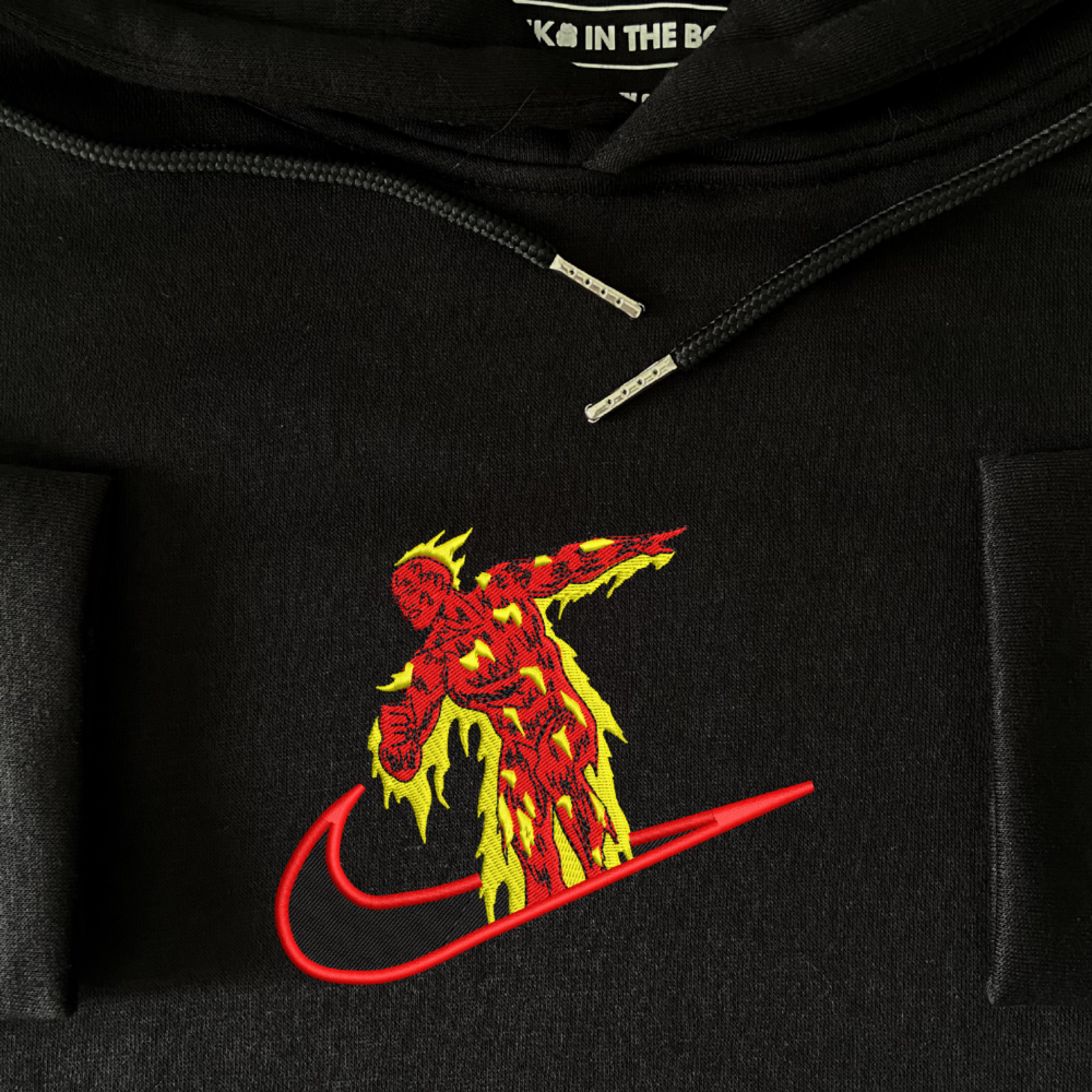 Human Torch Embroidered Hoodie Black (4)