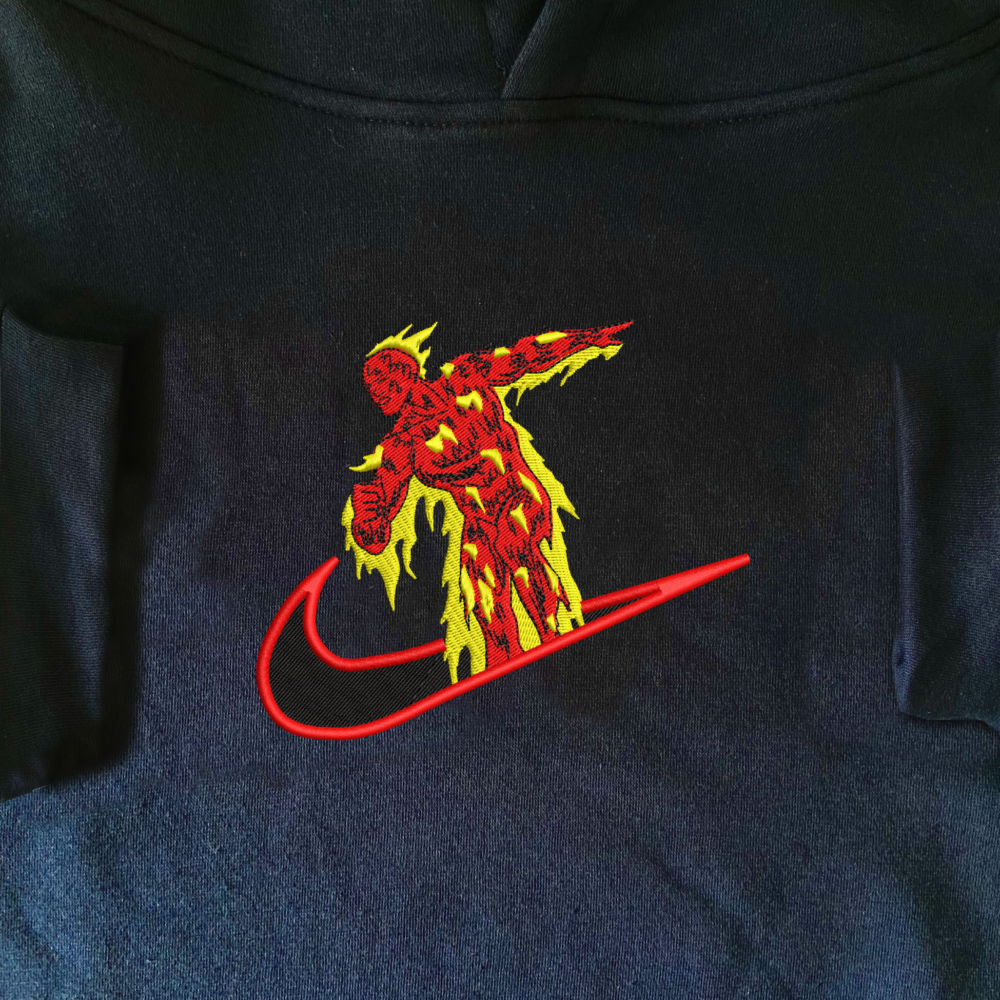 Human Torch Embroidered Hoodie Navy (3)