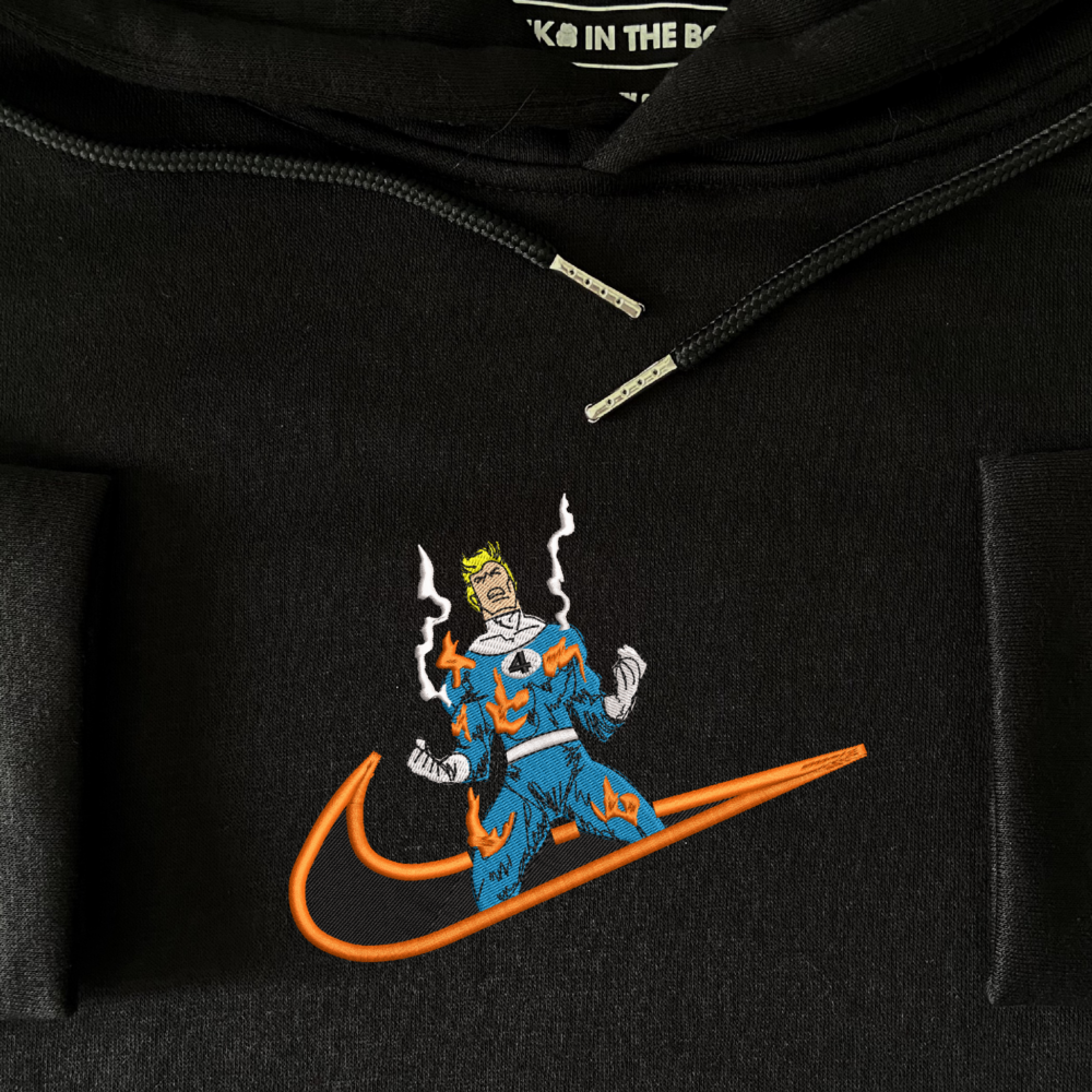 Flame on Embroidered Hoodie Black (4)