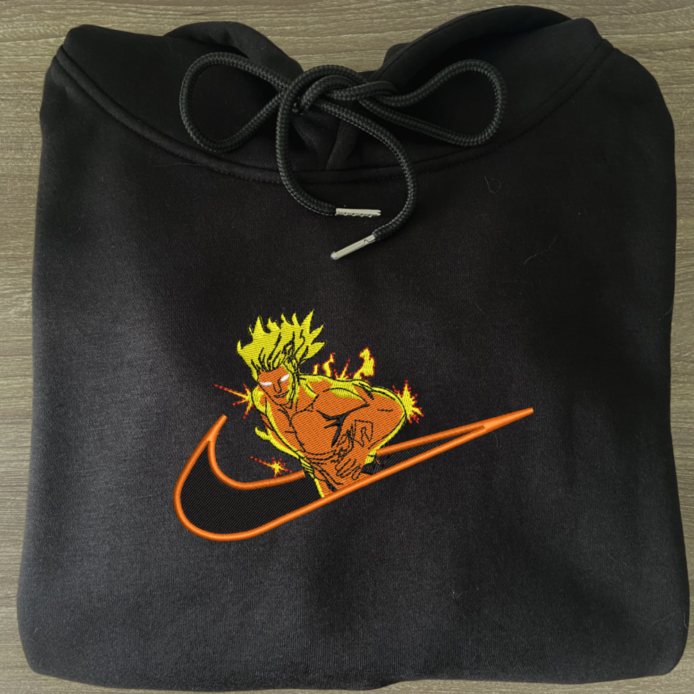 Flaming Hero Embroidered Hoodie Black (2)