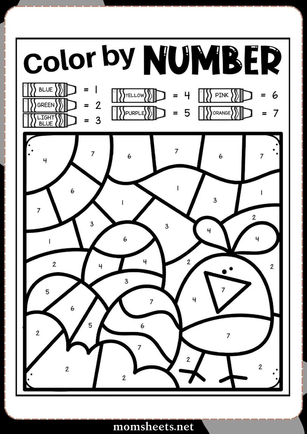 Color by number Chicken | worksheets | Momsheets.net