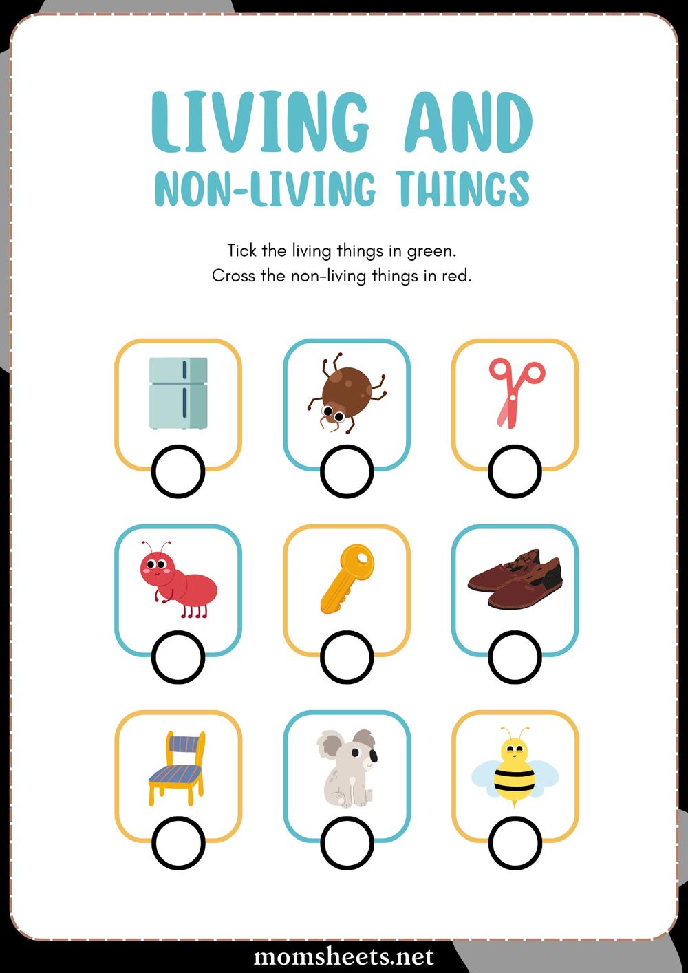 Living And Non-Living Things Science Cross Tick Worksheet | worksheets ...