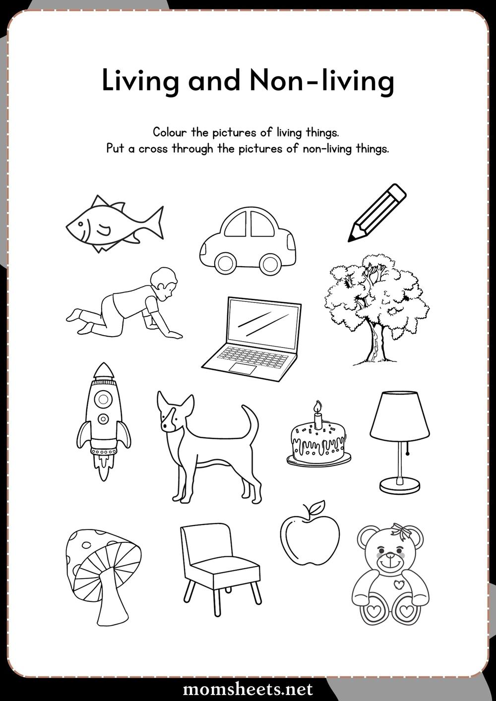 Science Living and Non-living Things Colouring Cross Worksheet ...