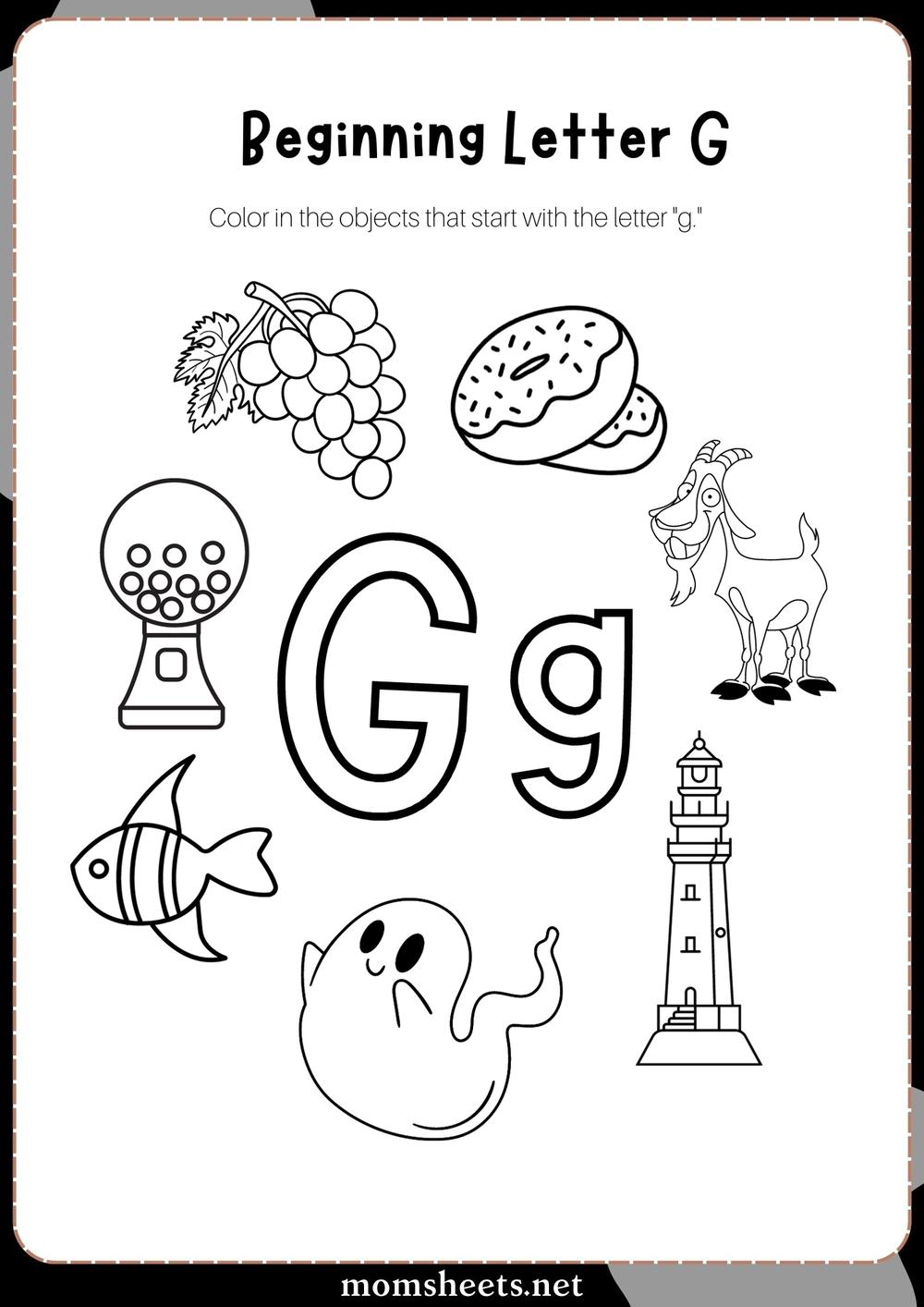 G Beginning Sounds Coloring Worksheet | worksheets | Momsheets.net