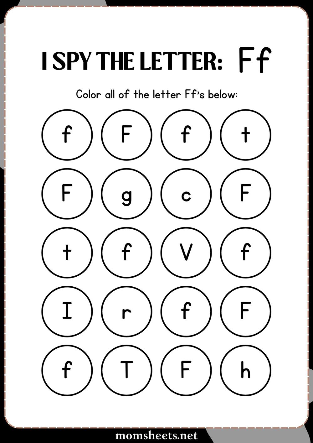 F Find Color Letter I Spy Preschool Kindergarten Worksheet | worksheets ...