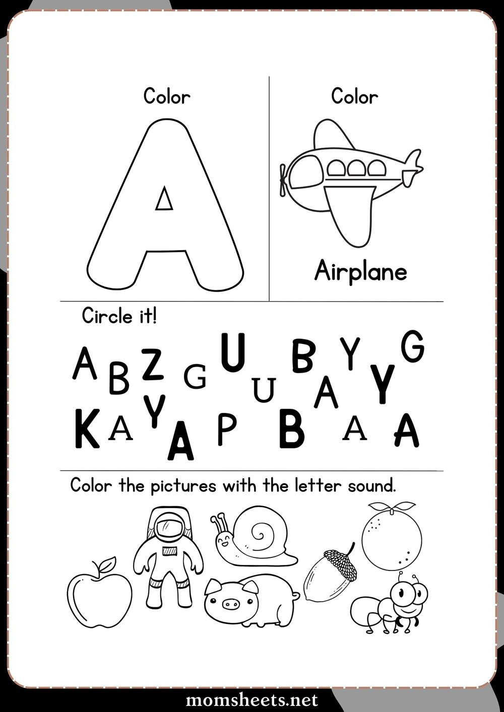 A Letter Find Color Circle | worksheets | Momsheets.net