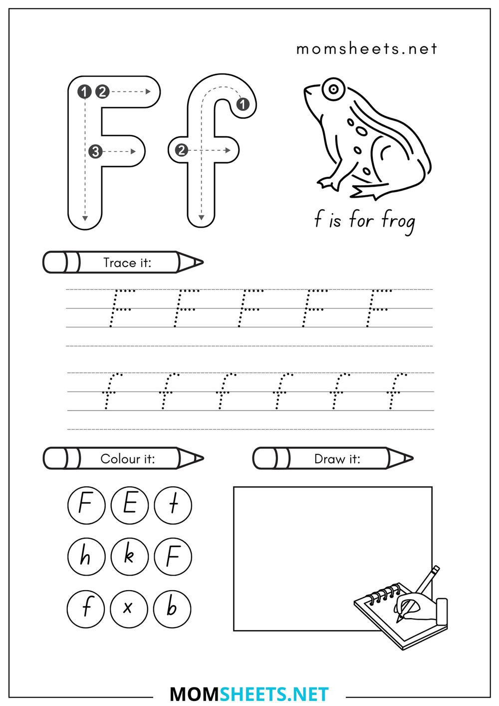 F Letter Recognition Activities Find Trace Color Draw Worksheet ...