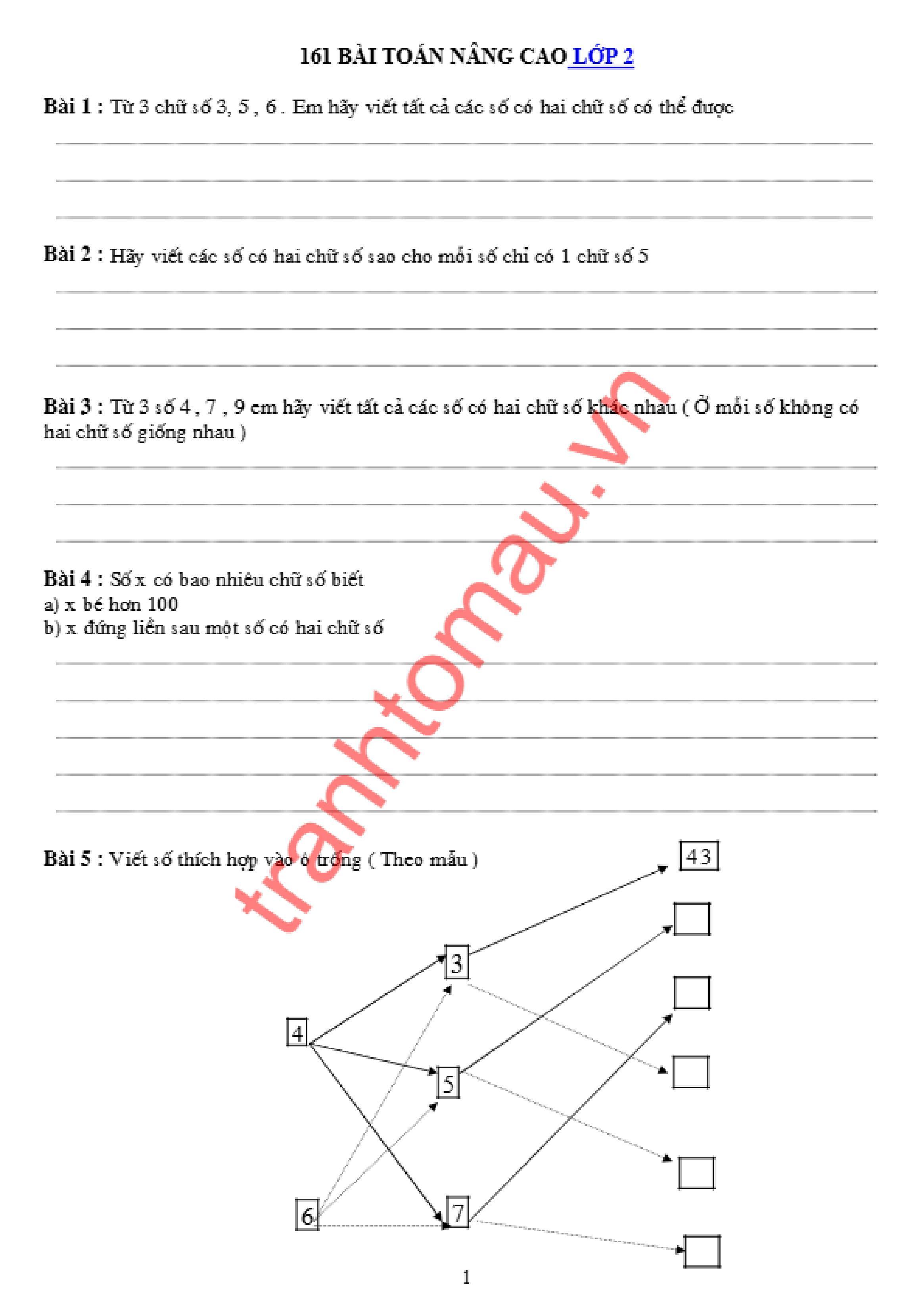 Phiếu Toán Nâng Cao Lớp 2