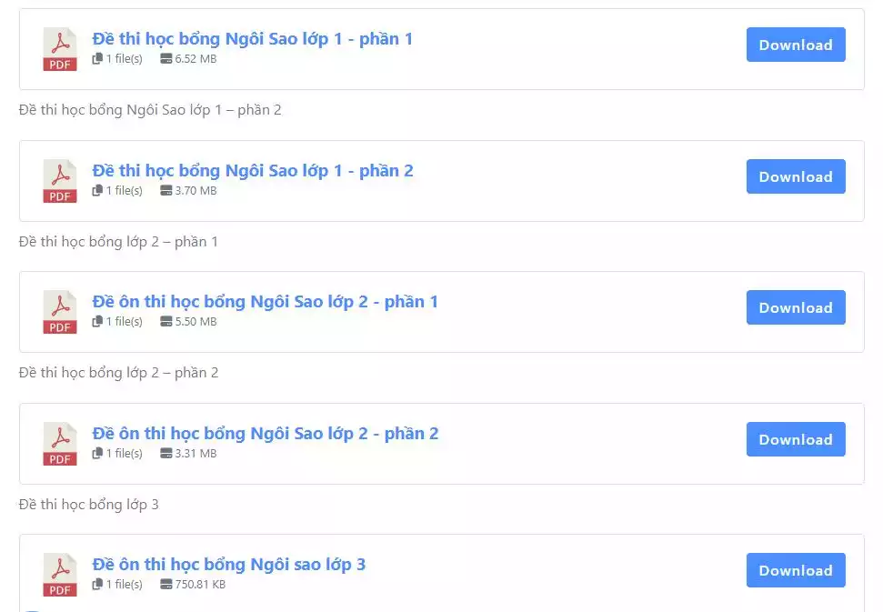 Đề Thi HọC BổNg NgôI Sao LớP 1, LớP 2 Và LớP 3