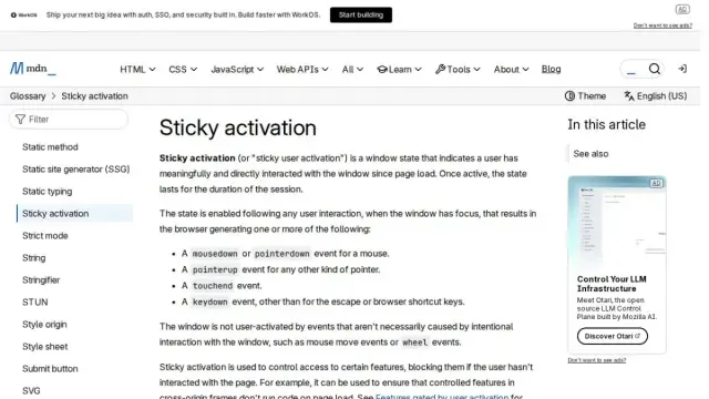 Sticky activation - Glossary