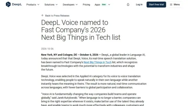 DeepL Voice named to Fast Company’s 2026 Next Big Things in Tech list