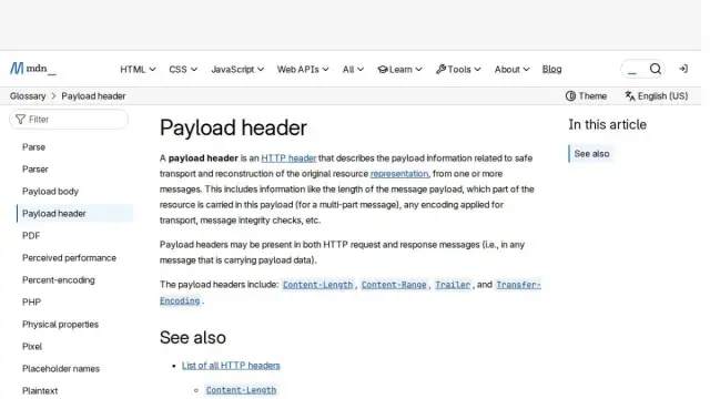 Payload header - Glossary