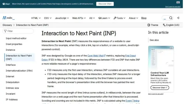 Interaction to Next Paint (INP) - Glossary