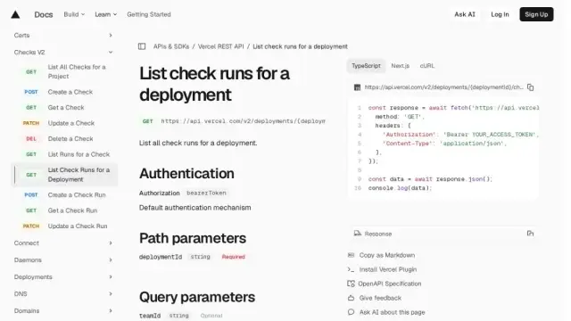 List check runs for a deployment | Vercel REST API