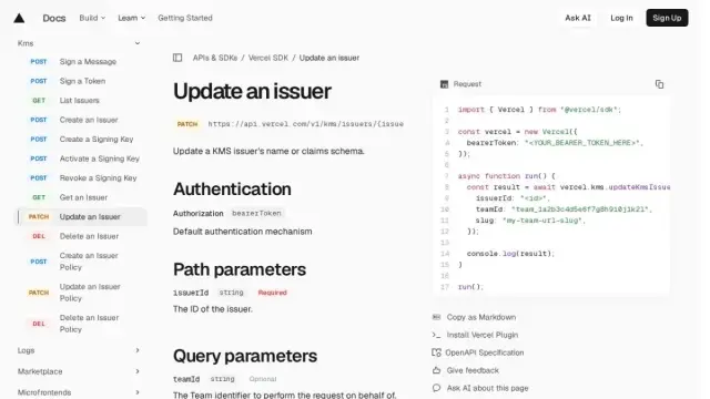 Update an issuer | Vercel SDK
