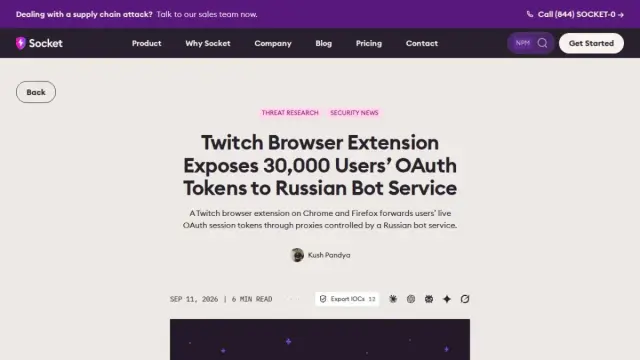 Twitch Browser Extension Exposes 30,000 Users’ OAuth Tokens to Russian Bot Service