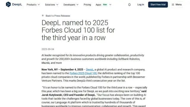 DeepL named to 2025 Forbes Cloud 100 list for the third year in a row