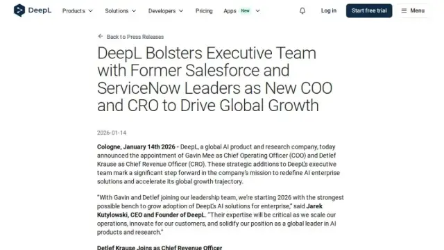 DeepL Bolsters Executive Team with Former Salesforce and ServiceNow Leaders as New COO and CRO to