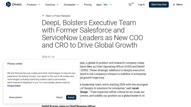 DeepL Bolsters Executive Team with Former Salesforce and ServiceNow Leaders as New COO and CRO to