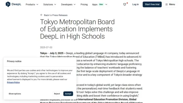 Tokyo Metropolitan Board of Education Implements DeepL in High Schools