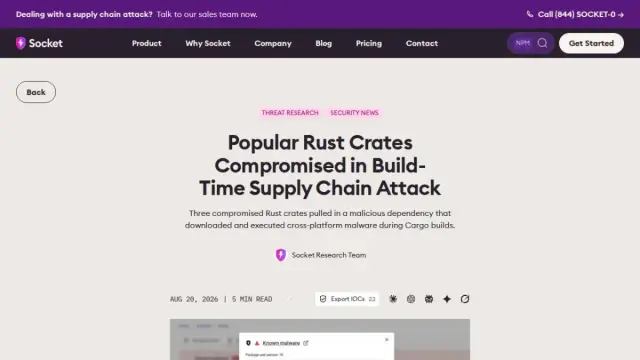 Popular Rust Crates Compromised in Build-Time Supply Chain Attack
