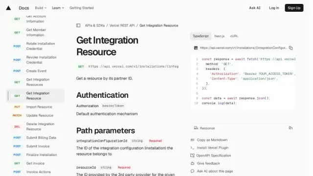 Get Integration Resource | Vercel REST API